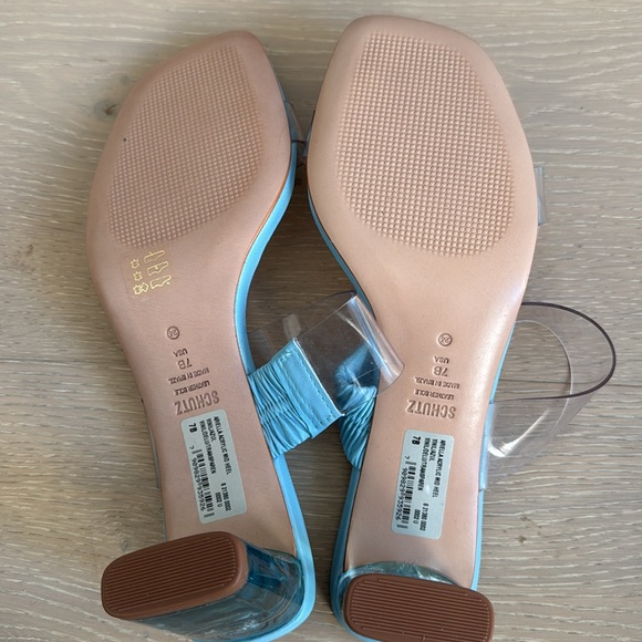 NWT Schutz Arielle acrylic mid heel sandals in azul color size 7 - Picture 4 of 5